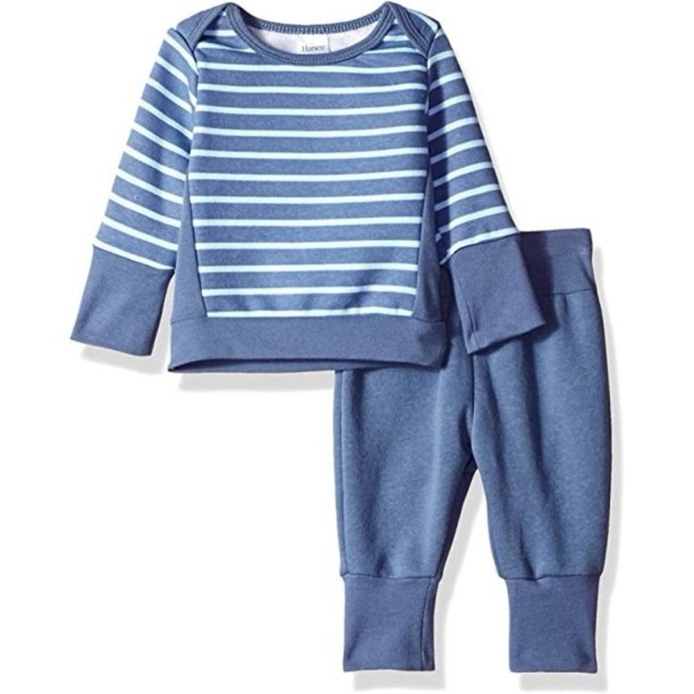 Hanes Baby Ultimate Flexy 2pc Fleece Jogger/Sweatshirt Set - Blue Stripe 6-12m